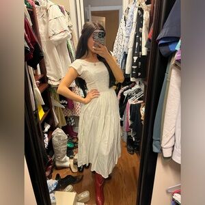 white embroidered flower midi dress